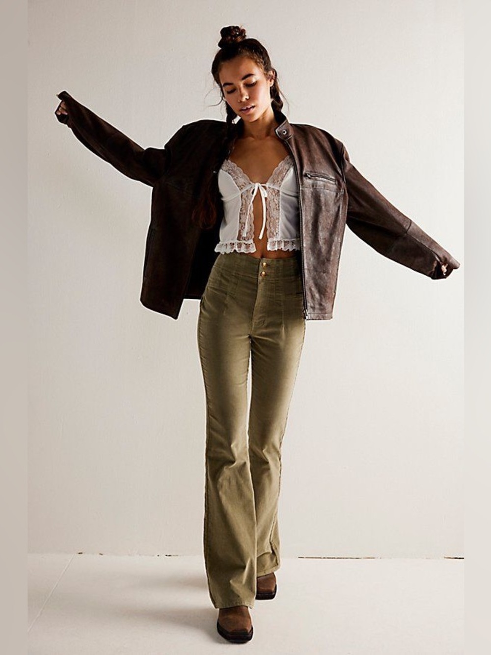 We the Free Jayde Sage Green High Rise Flared Corduroy Jean Pants